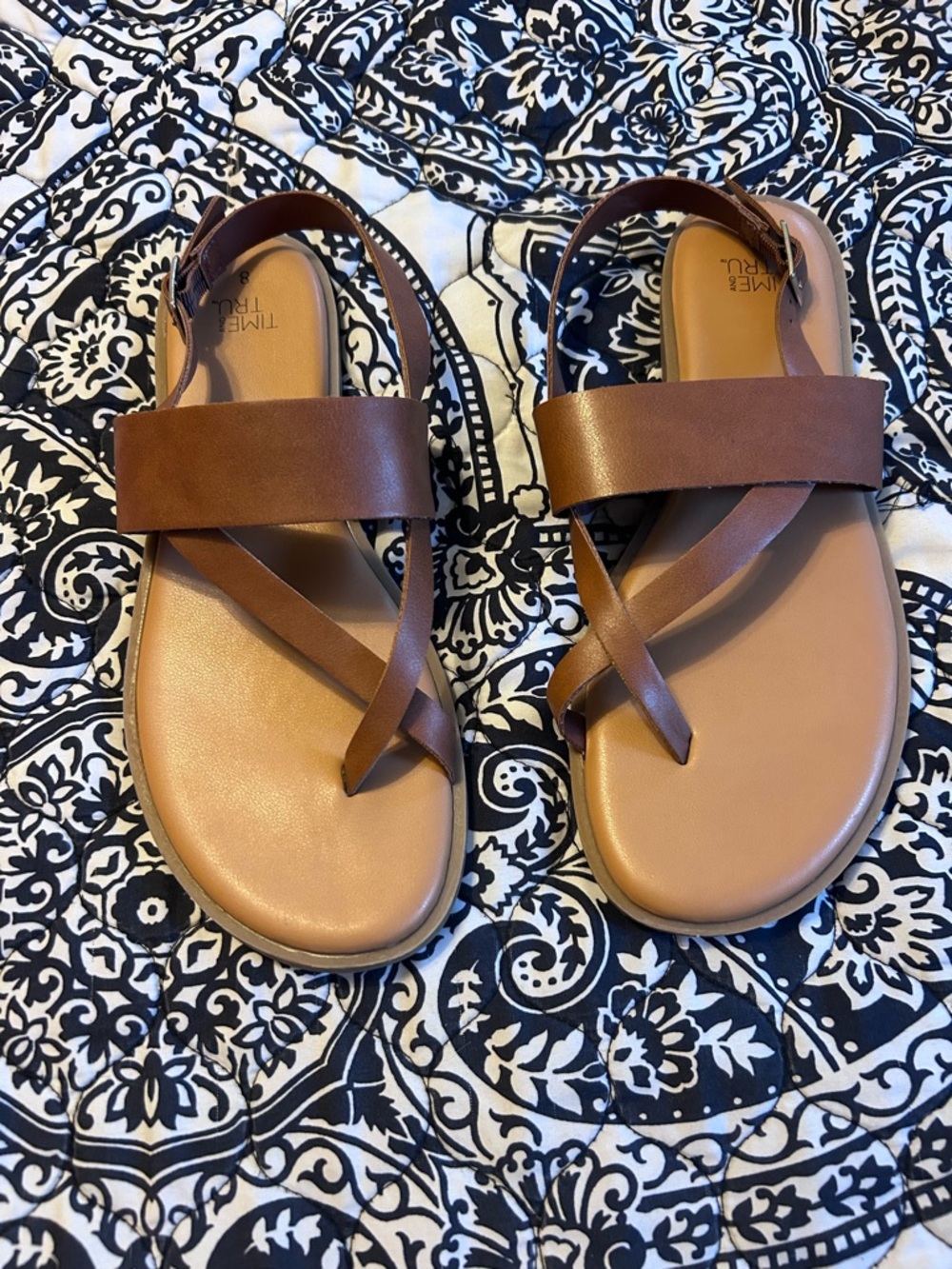 Time and Tru Brown Slide Sandals with Ankle Strap